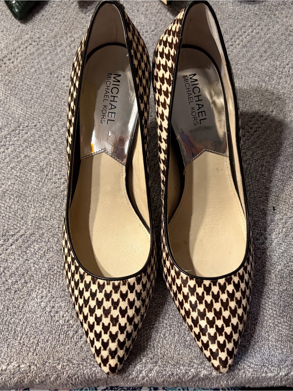 Michael Kors Black and Cream Houndstooth Pointed Toe Pumps